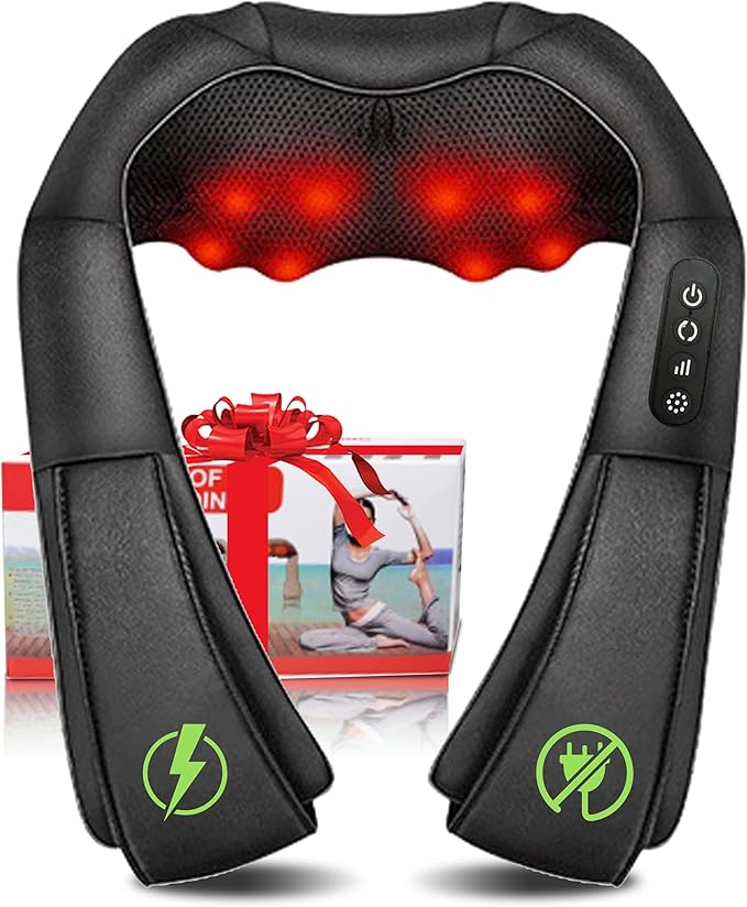 XBT 【Cordless】 Neck and Shoulder Massager with Heat, Rechargeable Shiatsu Deep Tissue Scarf Like Massager for Back Pain Relief,Perfect Relaxing Gifts for Women Men Dad Mom Wife Husband