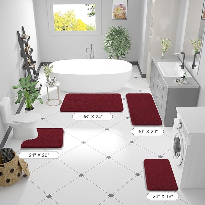 OLANLY Bathroom Rugs 47x20, Extra Soft Absorbent Chenille Bath Rugs, Rubber Backing Quick Dry, Machine Washable Bath Mats for Bathroom Floor, Tub and Shower, Home Decor Accessories, Burgundy