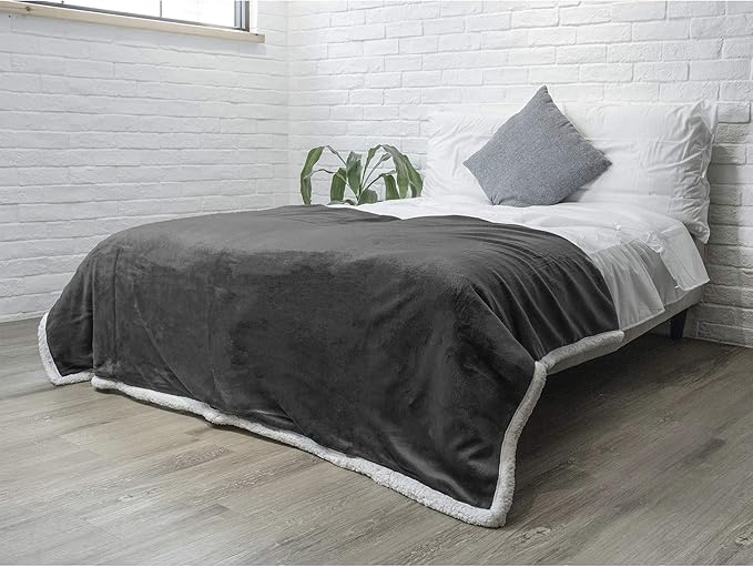 Pavilia Sherpa Fleece Blanket for Bed, Queen Size, Dark Grey, Plush Soft Fuzzy, Cozy Reversible Winter Blanket for Women & Men, 90x90 Inches