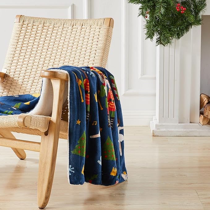 Fleece/Sherpa Christmas Throw - Super Soft Holiday Printed Blanket for Couch, Chair, or Bed - Cozy, Luxurious Plush - 50" x 60", Holiday Cats