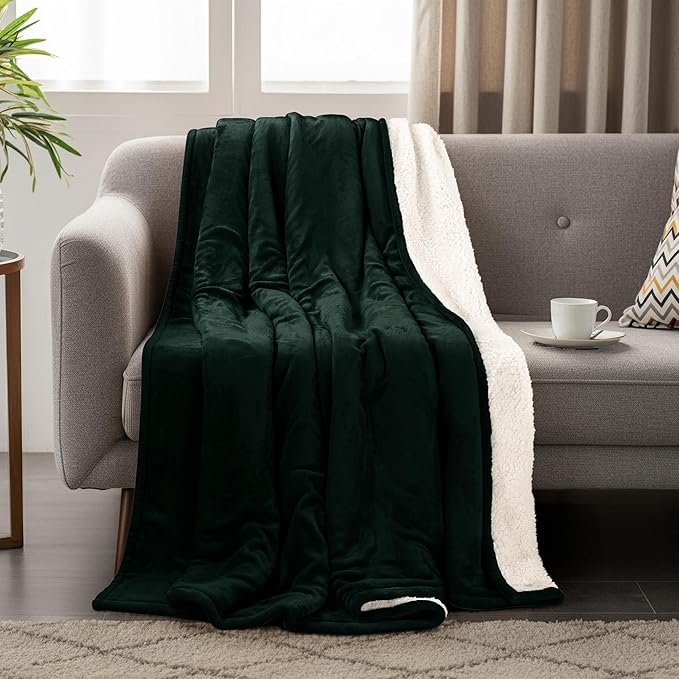 Utopia Bedding Sherpa Blanket Twin Size (Forest Green, 90x66 Inches) - Soft Lightweight Plush Fleece Reversible Blanket for Bed, Sofa, Couch, Camping and Travel