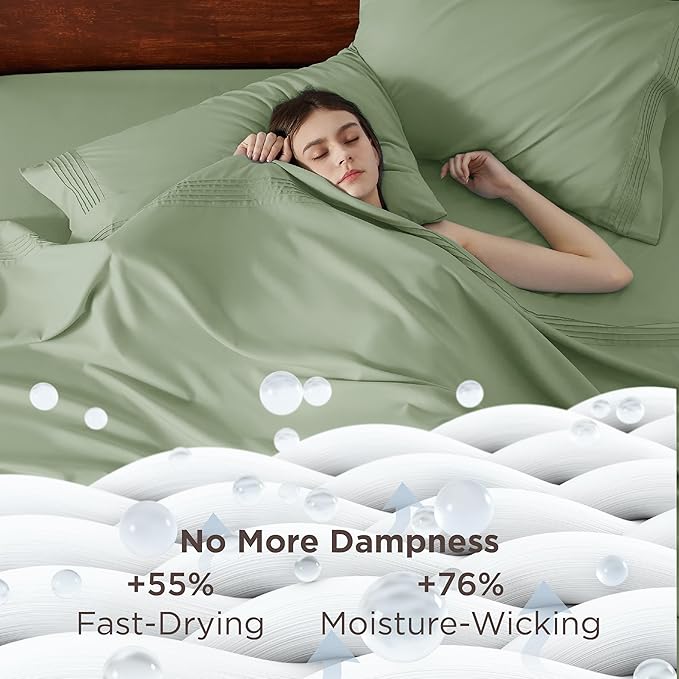 Bedsure Deep Pocket King Sheet Set - Fits Mattresses Up to 21 Inches Thick - 4 Piece GentleSoft Bed Sheets, Moisture Wicking, Soft & Cooling Bedsheet & Pillowcases, Easy & Secure Fit, Sage Green