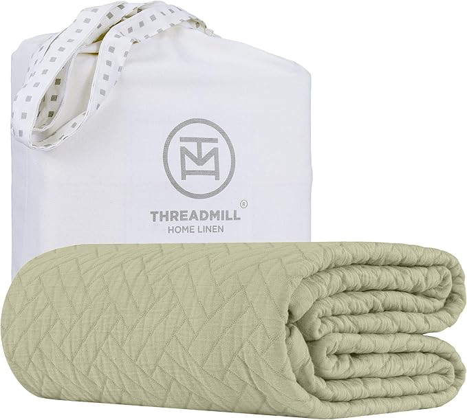 Threadmill Luxury Cotton Blankets for King Size Bed | All-Season Cozy 100% Cotton King Blanket | Criss Cross Soft & Lightweight Coverlet fits California King Size Bed, 104x92 | Sage Green