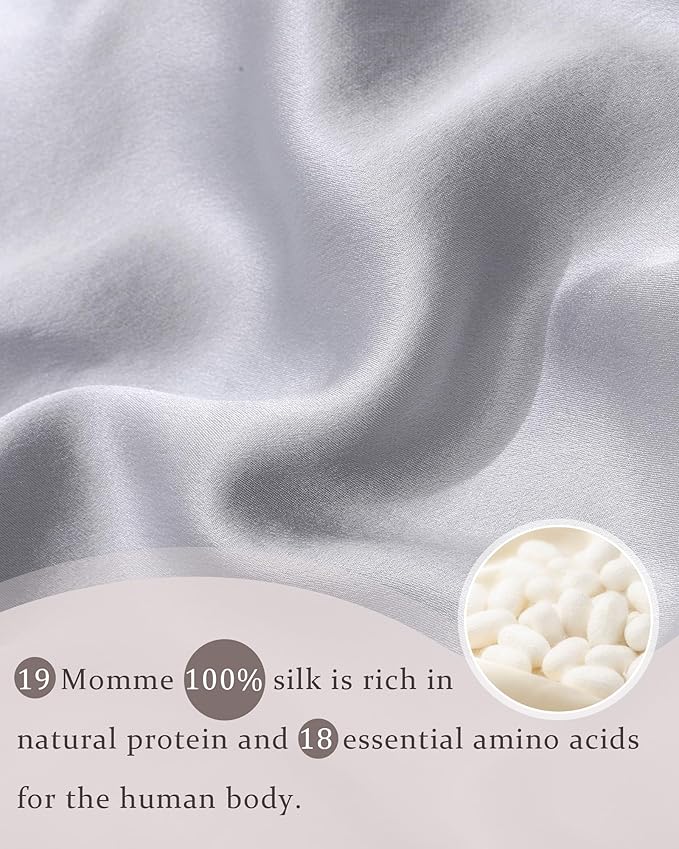 100% Mulberry Silk Bonnet for Sleeping Women Double Layer Silk Hair Bonnet Natural Silk Sleep Cap with Elastic Reversible Hair Wrap (Black+Silver Gray)