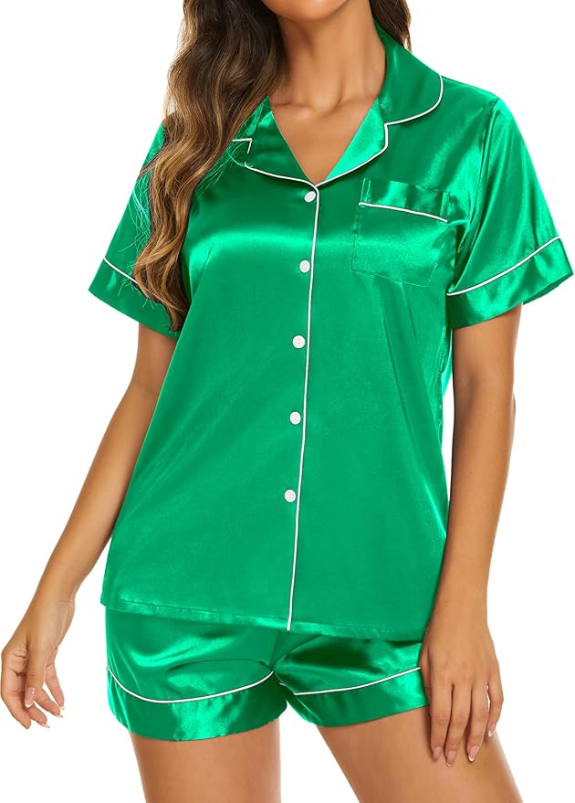 Ekouaer Pajamas for Women Set Silk Satin Pjs Shorts Sleepwear 2 Piece Loungewear S-XXL