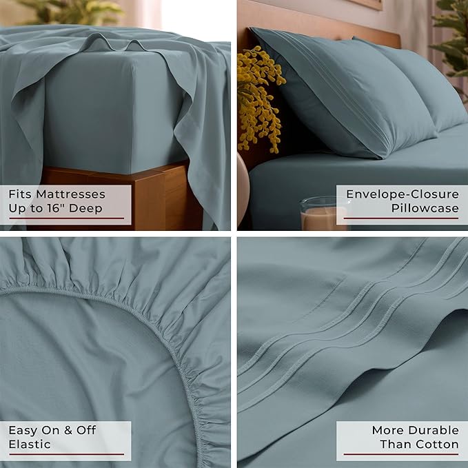 Mellanni Full Sheets Set - 4 PC Iconic Collection Bedding - Hotel Luxury, Extra Soft, Cooling Bed Sheets - Wrinkle, Fade, Stain Resistant (Full, Spa Blue)