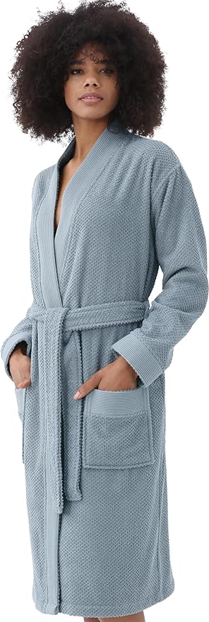 SEYANTE Organic Turkish Cotton Terry Hooded Kimono Bathrobe, Robe for Women