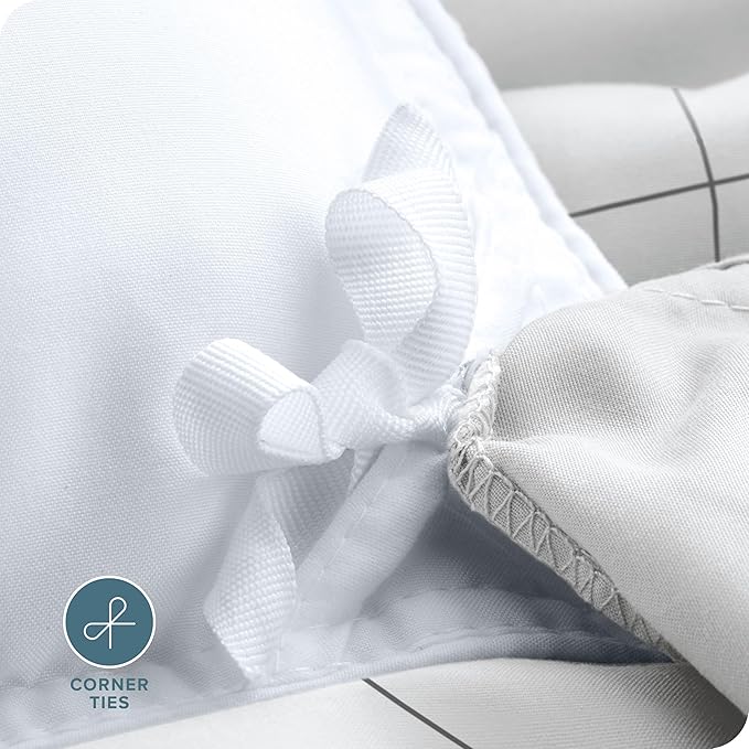 Bare Home Duvet Cover - Oversized Queen Size Bedding Set - Premium 1800 Super Soft Collection - Lightweight, Cooling - Soft Breathable Duvet Cover (Oversized Queen, Grid - White/Grey)