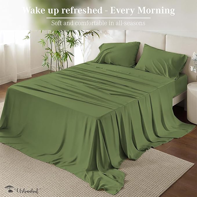 URBANHUT 700 Thread Count Egyptian Cotton Full Sheets, 4Pc Sheet Set Soft Luxury Bed Sheets for Full Size Bed, Sateen Weave Hotel Sheets, 14'' Elasticized Deep Pocket - Sage