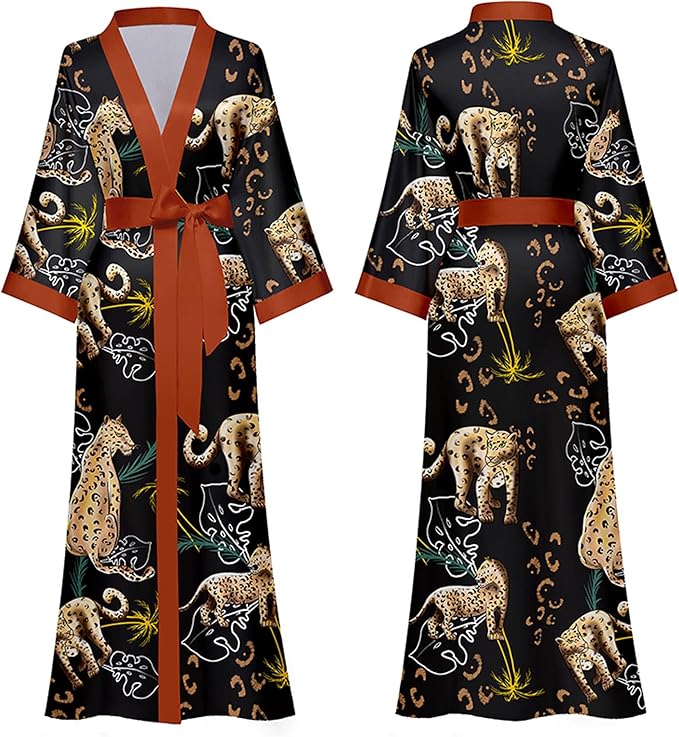 Silk Satin Robe for Women Long Japanese Kimono Robe Lightweight Soft Bathrobe Floral Luxury Dressing Gown