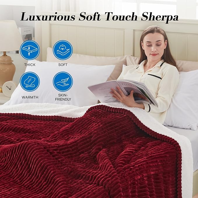 Westinghouse King Size Heated Blanket, Soft Flannel to Sherpa Reversible Electric Blanket King Size with 10 Heating Levels & 1-12 Hours Auto Shut Off, Machine Washable, (100" x 90", Red)