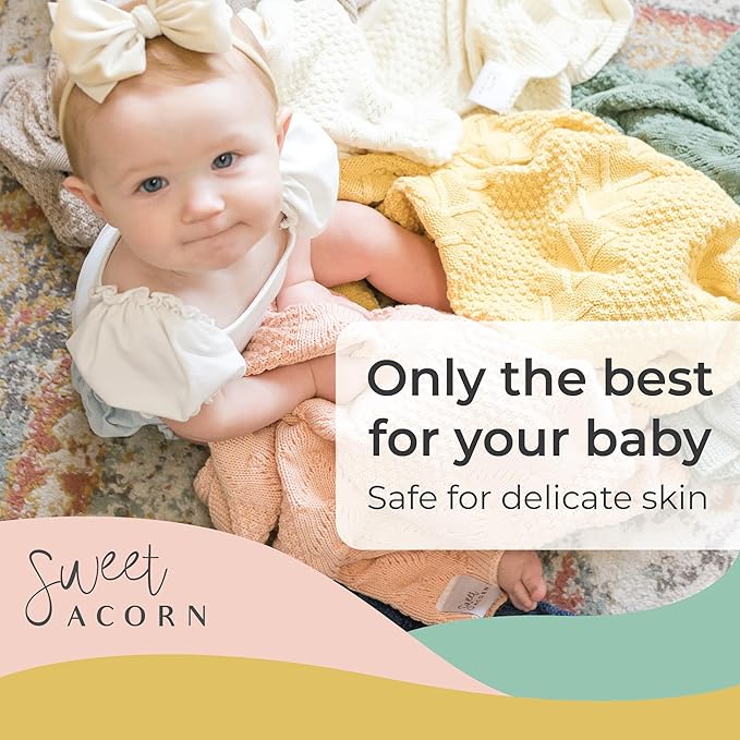 Knit Baby Blanket in Elegant Pattern, Organic Cotton Blankets for Crib or Stroller, Receiving Blankets - Butter Yellow