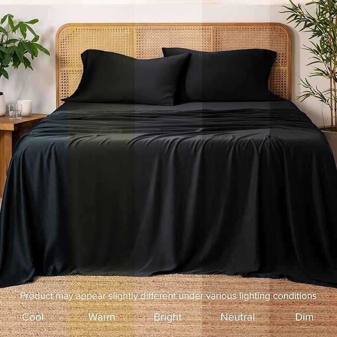 Bare Home 100% Rayon Made from Bamboo Luxury King Sheet Set - 4 Piece Bedding Set - Deep Pockets - Cooling Sheets - Breathable - Easy Fit - Soft Bedding Sheets & Pillowcases (King, Black)