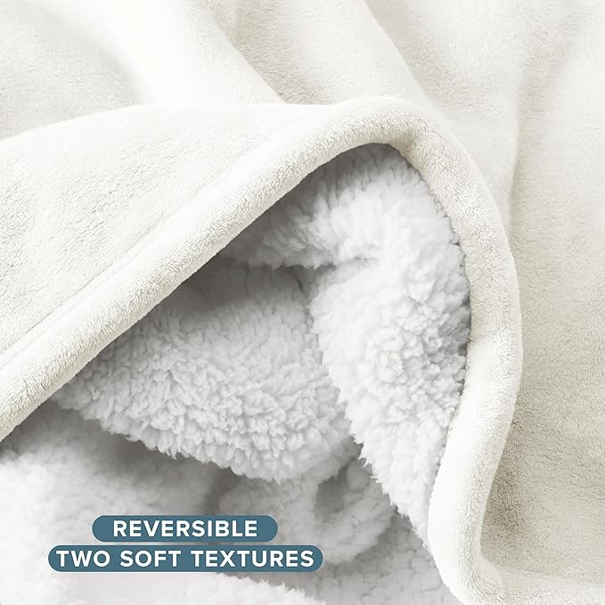 Bare Home Sherpa Fleece Blanket - Twin/Twin Extra Long - Blanket for Bed, Sofa, and Couch - Warm & Lightweight - Fluffy & Soft - Reversible (Twin/Twin XL, Cream)