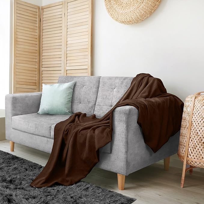 Utopia Bedding Brown 100% Cotton Blanket [Twin Size - 90x72 Inch] 350GSM Lightweight, Soft and Breathable Thermal Blanket for All Seasons