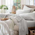 MooMee Bedding Sheet Set 100% Washed Cotton Linen Like Textured Breathable Durable Soft Comfy (Solid Light Tan, California King)