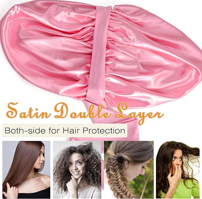 Silk Bonnet for Sleeping Women Satin Bonnet Double Layer Night Sleep Cap with Elastic Tie Band for Curly Natural Hair