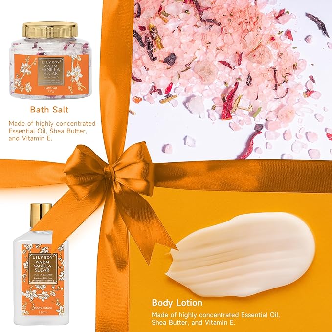 Christmas Gifts for Women - 7 Pcs Vanilla Sugar Bath and Body Gift Basket Set for Women, Spa Gift Baskets Set | Valentine's, Birthday, Mothers Day Gifts for Mom, Perfect Gift for Her All Occasion