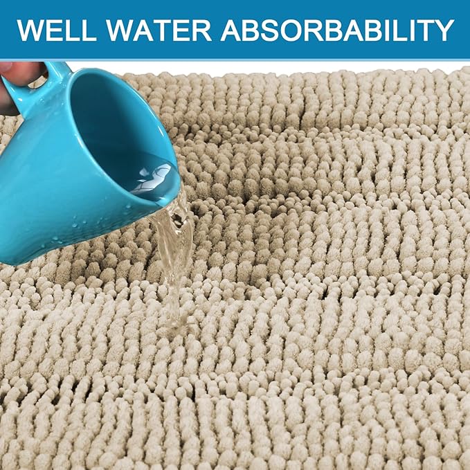 H.VERSAILTEX Bathroom Rug Sets 2 Piece Bath Mats Non Slip Thick Soft Chenille Striped Bath Rug achine Washable Shower Floor Rugs for Tub, Shower and Floor (Fog, 47"x17" Plus 20"x20" U)