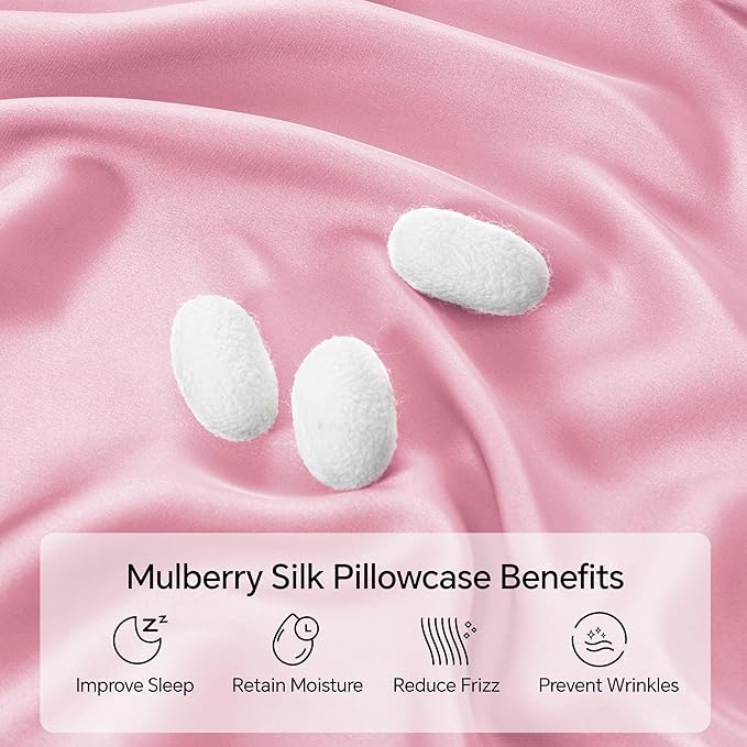 INFIIXSO Mulberry Silk Pillowcase for Hair and Skin, Silk Pillow Cases Queen Size with Hidden Zipper 20x30 Inches, Extraordinary Smooth and Soft Cooling Pillow Cases for Hot Sleepers(Pink, 1 Pack)