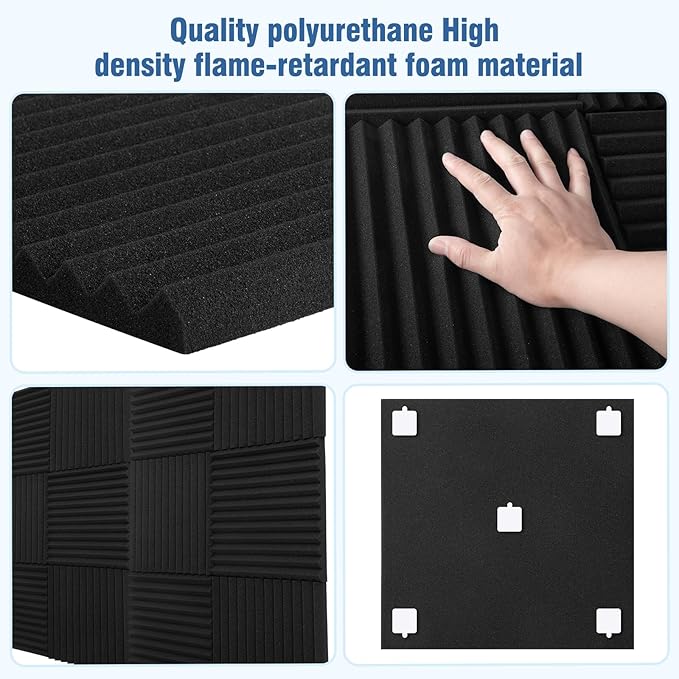 100 Pack Acoustic Panels 1 X 12 X 12 Inches - Acoustic Foam Studio Foam Wedges High Density Panels Soundproof Wedges Charcoal …