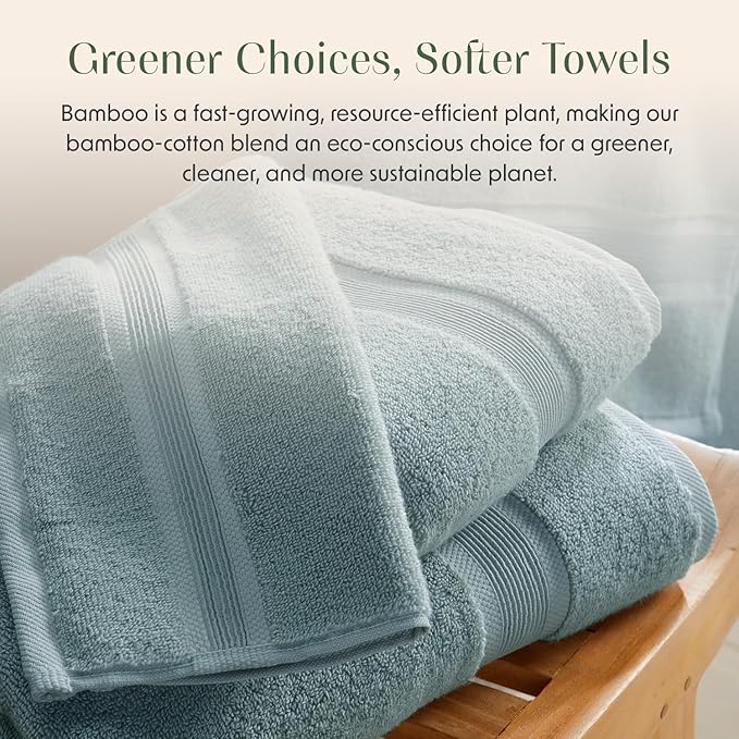 Springtree Home Luxury Bamboo Rayon Bath Towel Set 6 Piece Set | 35% Bamboo Rayon - 65% Cotton | Absorbent Quick-Dry Towels for Bathroom | Oeko-TEX Standard 100 Cotton | Aegean