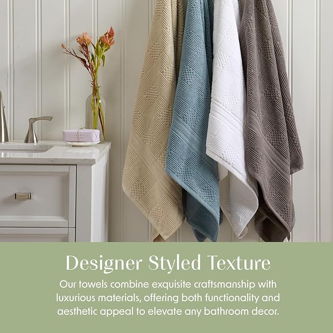 Springtree Home 100% Cotton Bathroom Towel Set | 6 Piece Set - Grey Towels | Geometric Textured Design | Absorbent & Quick-Dry | Oeko-TEX® Standard 100 Cotton | Myla Collection - Frost Grey