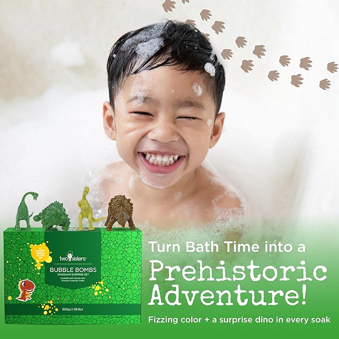 Dinosaur Bath Bombs for Kids with Surprise Dino Toys Inside (6 Pack) - Large Bubble Bath Bombs for Boys and Girls - USA Made, Fruity Scents, Children and Teen Gift Ideas by Two Sisters