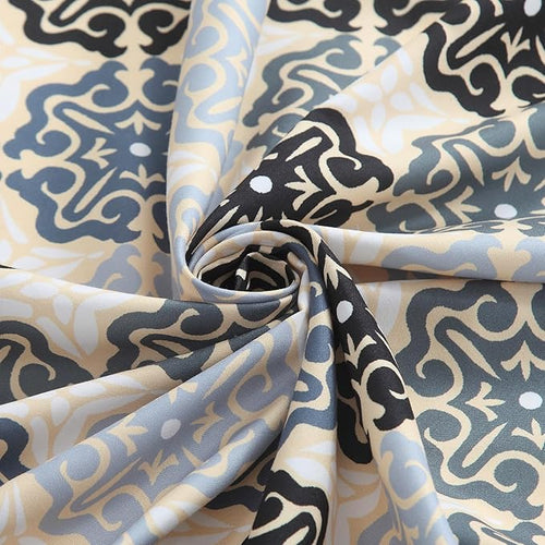 90 Inch Fabric Shower Curtain, Extra Long Black Beige Grey Boho Medallion Print Shower Curtains for Bathroom, 72" W x 90" H