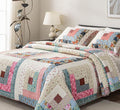 meadow park Cotton Real Patchwork Quilt Set 3-Piece. 100% Washed Cotton. 208 Hand Cut Patches. Allover Quilting. Reversible Coverlet Set. (Queen)