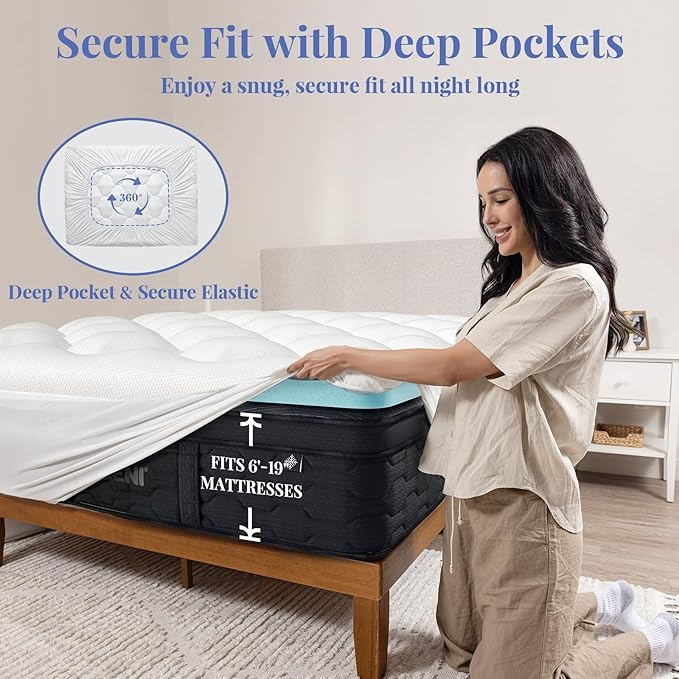 OhGeni Cooling 4 inch Dual Layer King Mattress Topper, 2 inch Cooling Gel Memory Foam, 2 inch Down Alternative Pillow Top Pad, Mattresses Cover for Bed, Medium Support, Fits 6”-19” Deep Pocket