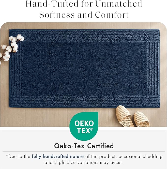 Madison Park Splendor Reversible 100% Cotton Tufted Bathroom Rug-3000 GSM Hotel Quality Luxurious Plush Medium Pile Bath Mat Absorbent, Quick Dry, Shower Room Décor, 24x72 Navy