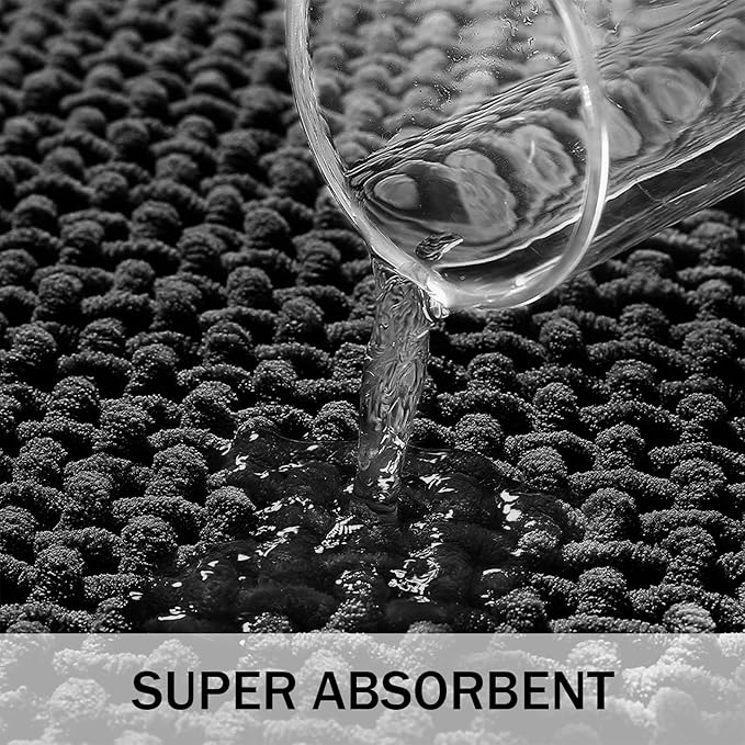 Bathroom Rugs Non Slip Washable, Super Absorbent Thin Bath Mat for Small Quick Dry Low Pile Bathroom Rug, (Black, 32″x20″)
