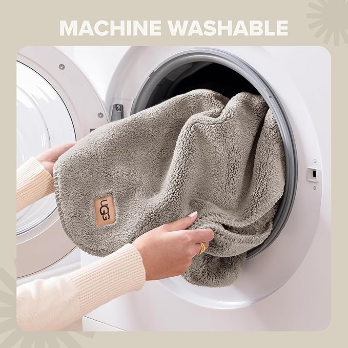 UGG Whitecap Plush Throw Blanket Fleece Lightweight Soft Throw for Couch or Bed Luxury Home Decor for Living Room Washable Hypoallergenic Blankets for Dorm Decor, 50-inch x 70-inch, Light Grey Seal