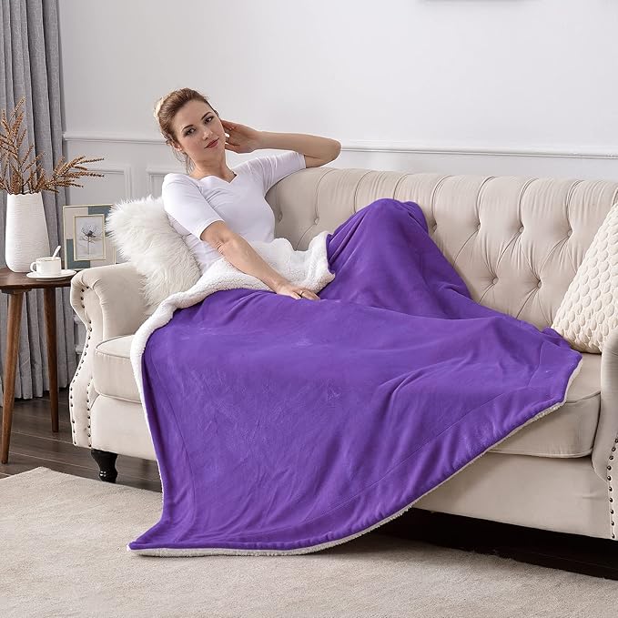 SOCHOW Sherpa Fleece Throw Blanket, Double-Sided Super Soft Luxurious Plush Blanket Throw Size, Purple, 50x60 inches