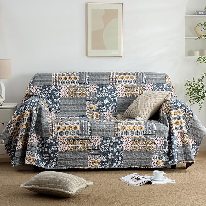 Mybedsoul Dark Grey Quilt Set King Size, 3 Pieces Plaid Floral Bedspread Set Patchwork Reversible Bedding Set Microfiber Lightweight Bedspread Coverlet Set for All Season 110"x90"