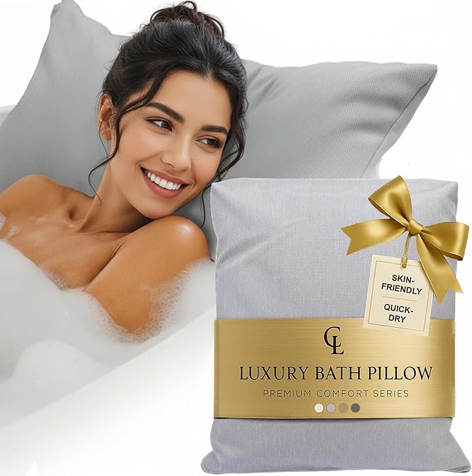 Luxury Bath Pillow for Tub - Thick and Comfortable Bathtub Pillow Support for Head and Neck and Back - Washable Quick-Drying Bath Pillows - Bath Cushion for Home Spa - Fits Any Bathtub - Light Gray