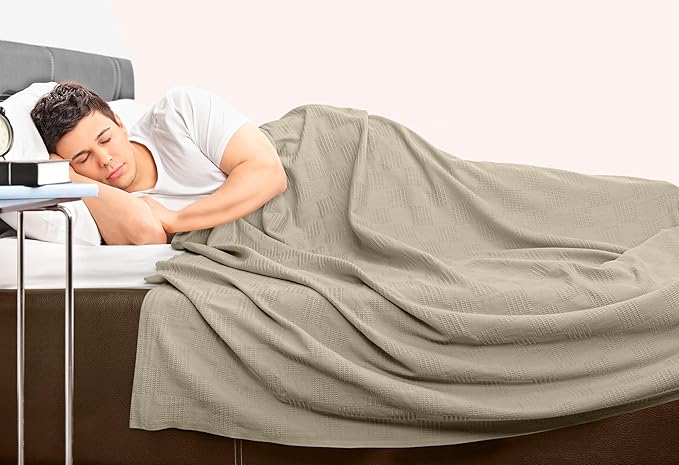 Utopia Bedding Khaki 100% Cotton Blanket [Full Size - 90x84 Inch] 350GSM Lightweight, Soft and Breathable Thermal Blanket for All Seasons