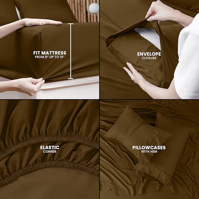Utopia Bedding King Sheet Set – 4 Piece Bed Sheets for King Size Bed, Soft and Breathable Microfiber, Includes 1 Fitted Sheet, 1 Flat Sheet and 2 Pillowcases (Mocha)