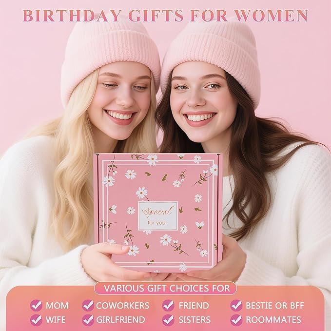 Birthday Gifts for Women Friendship, Pink Relaxing Spa Gifts Basket Set for Women, Self Care Gifts Unique Happy Birthday Gift Idea for Mom Her Best Friends Sister Wife Coworker Teacher (Pink)