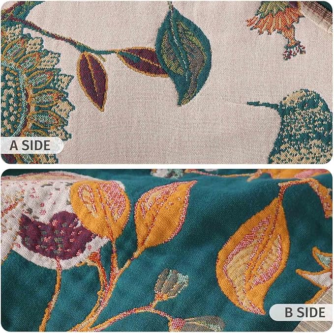 Qidordour Boho Throw Blanket, 80"x90" Muslin Blankets, 100% Organic Cotton Blanket for Couch Sofa, Lightweight Quilt, All Season Bed Throw, Farmhouse Home Decor, B-Hummingbird Fruit