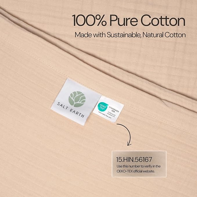 Salt Earth 100% Cotton Muslin Throw Blanket, Gauze Blanket 50"X60" Throw with Tassel 4 Layered for Couch, Bed, Living Room, Home,Lightweight & All Season Blankets & Throws, Skin Friendly (Parchment)