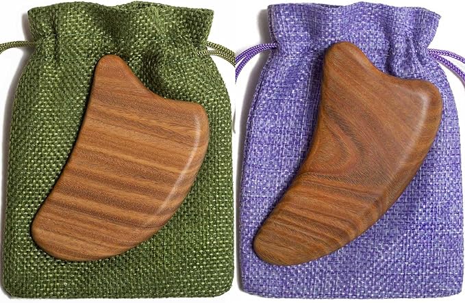 Gua Sha Tool for Face, 2 Pack Wooden Gua Sha Facial Tools Reduce Puffiness for Women - Green Sandalwood