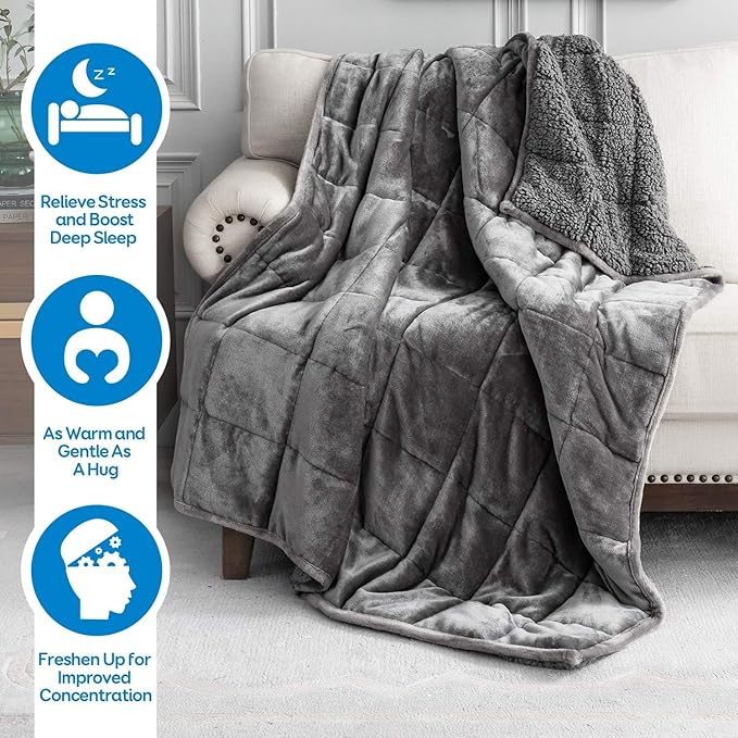 Cottonblue Weighted Blanket for Adults (20 lbs, 90” x 90”, Grey) Weighted Blankets 20lbs for Sleeping and Relax, King Size Soft Heavy Blanket with Premium Glass Bead, Commercial Machine Washable