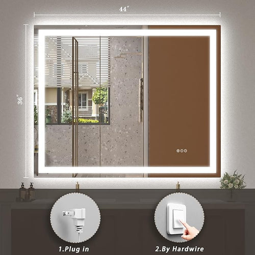 44x36 LED Lighted Mirror for Bathroom Wall, Dimmable Vanity Mirror with Lights, Anti-Fog, ETL Listed (Backlit and Front Lit)