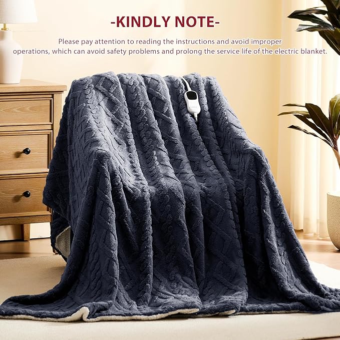 Heated Electric Blanket Full Size-72"x84" Heating Blanket with 10 Heating Levels & 5 Time Settings Over-Heat Protection，Winter Warmer for Adults with ETL Certification（Grey）