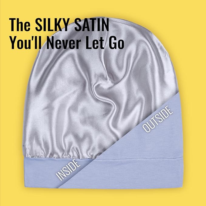 Satin Lined Sleep Cap Bonnet for Curly Hair and Braids, Stay On All Night Hair Wrap with Adjustable Strap for Women and Men, Light Blue, Pack of 1