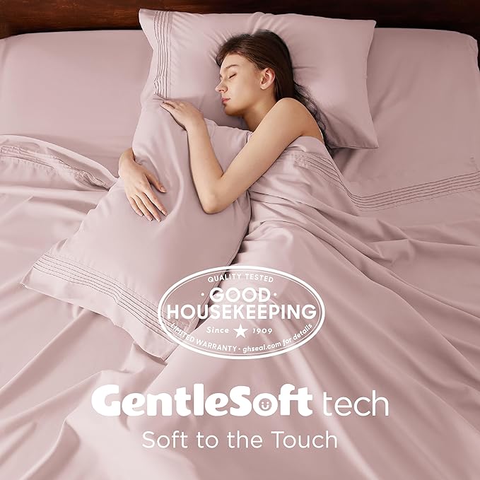 Bedsure Deep Pocket Twin Sheets Set - Fits Mattresses Up to 21 Inches Thick -3 Piece GentleSoft Bed Sheets, Moisture Wicking, Soft & Cooling Bedsheet & Pillowcases, Easy & Secure Fit, Blush Pink