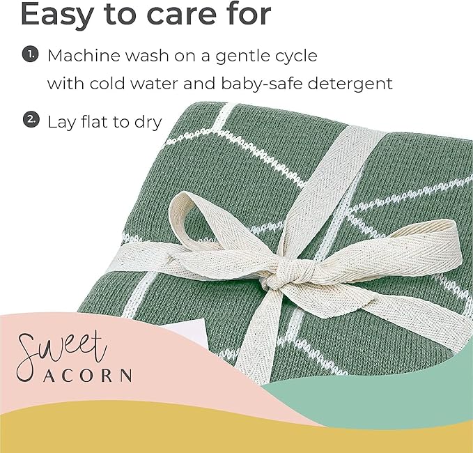 Knit Baby Blanket - Organic Cotton Baby & Toddler Receiving Blankets for Girls & Boys - Soft Knit Stroller/Throw Blankets - Geometric Pattern - Juniper Green