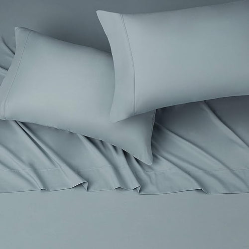 Amazon Basics Lightweight Super Soft Easy Care Microfiber 4-Piece Bed Sheet Set with 14-Inch Deep Pockets, Full, Spa Blue, Solid - Pack of 4